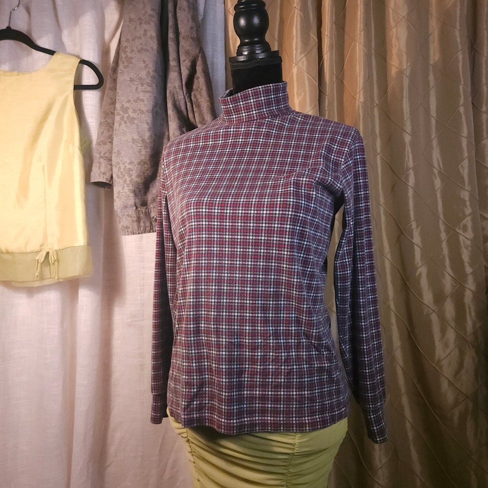 Vintage 90's Checkered Plaid Turtleneck by Bobbie Brooks; Poetcore, Blokecore